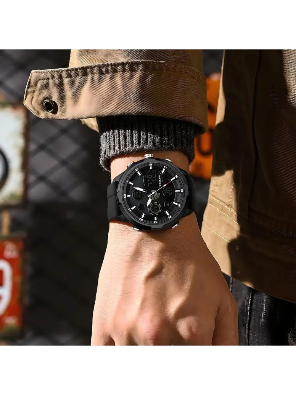Men Black Large Face Watches Chronograph Waterproof Sport Military Heavy Duty